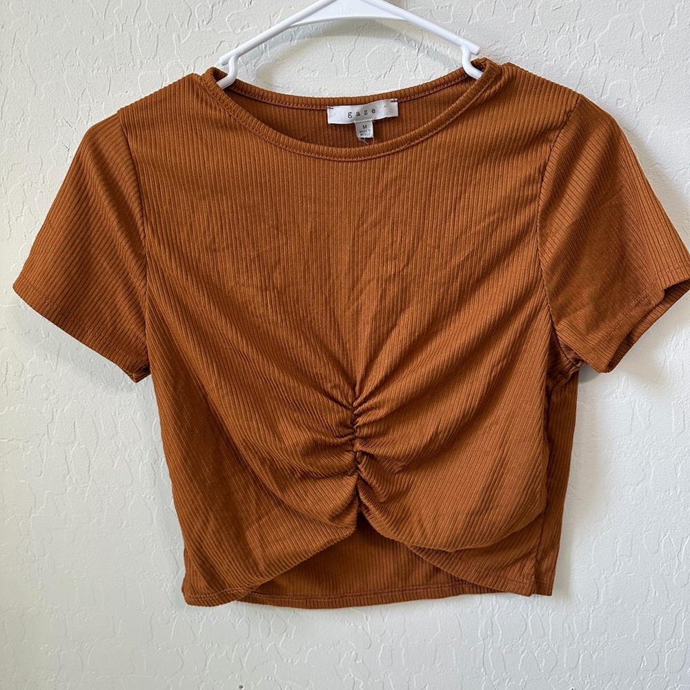 gaze Rust Ribbed Ruched Crop Top